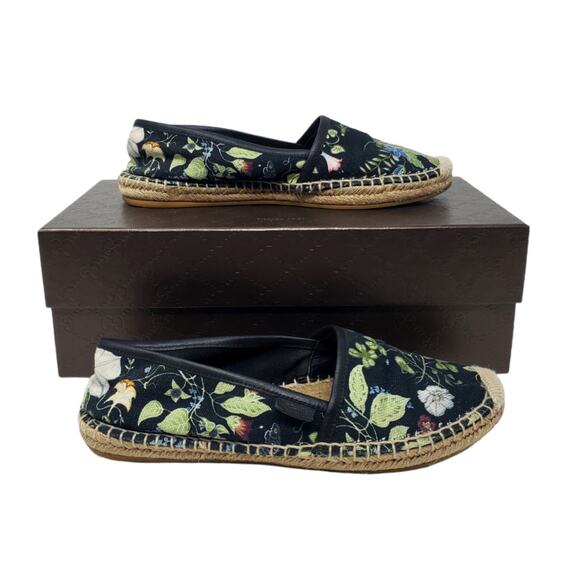 GUCCI Canvas Flora Knight Print Nero Flat Espadrilles Black Size 36.5 US 6.5 - Picture 2 of 16